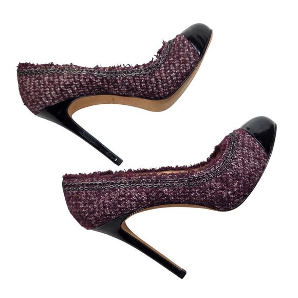 Ann Taylor Maya Burgundy Tweed Cap Toe Chain Trim Heels Size 7M - Picture 10 of 16
